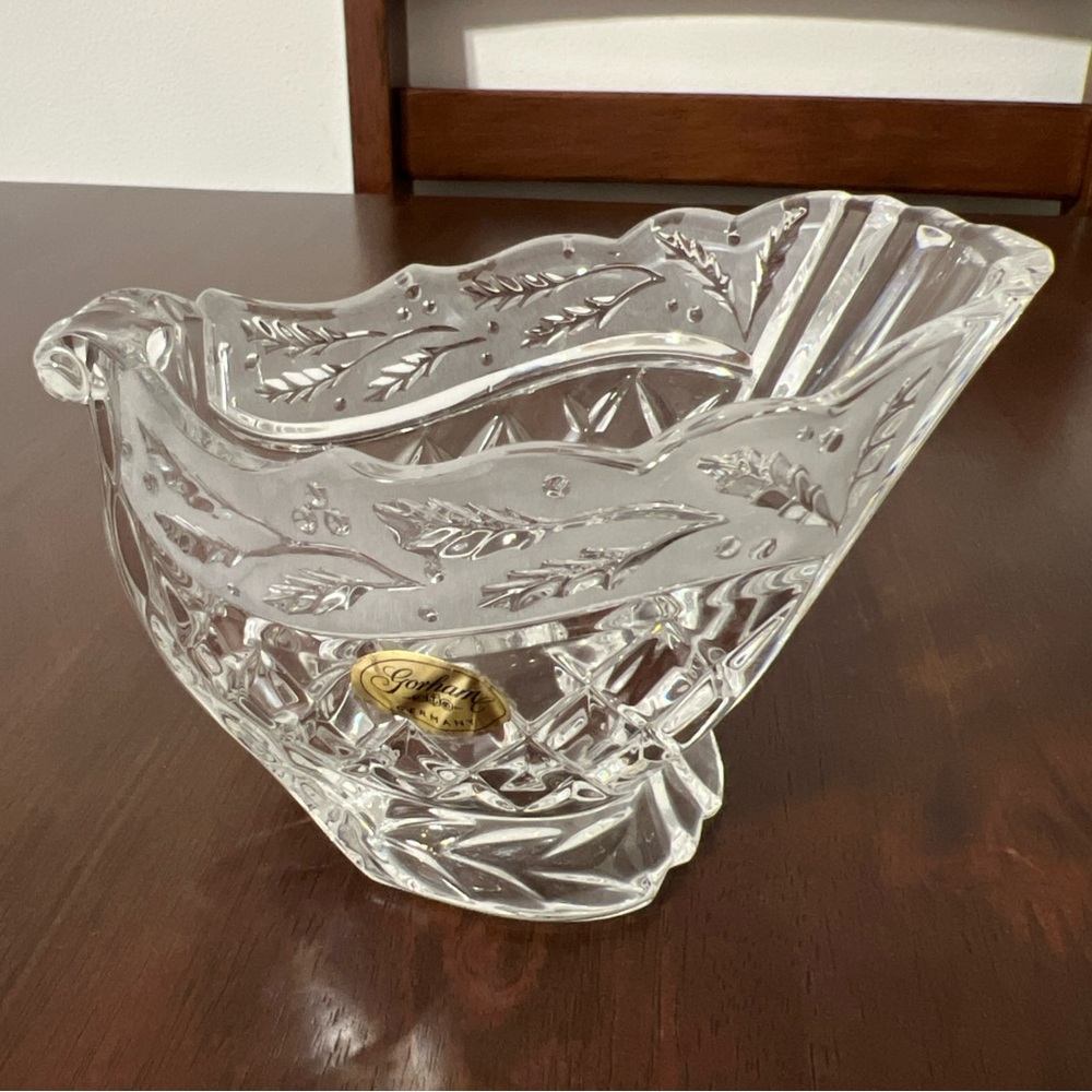 Gorham Cut Crystal Sleigh Sugar Bowl Germany 3” High